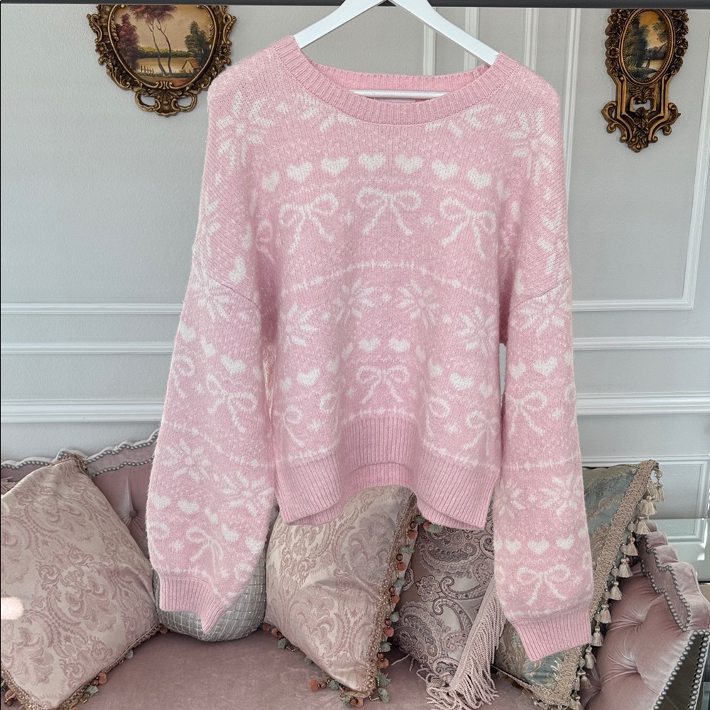 NWOT Pink Rose Pastel Pink Patterned Sweatshirt Size xl - Picture 12 of 12